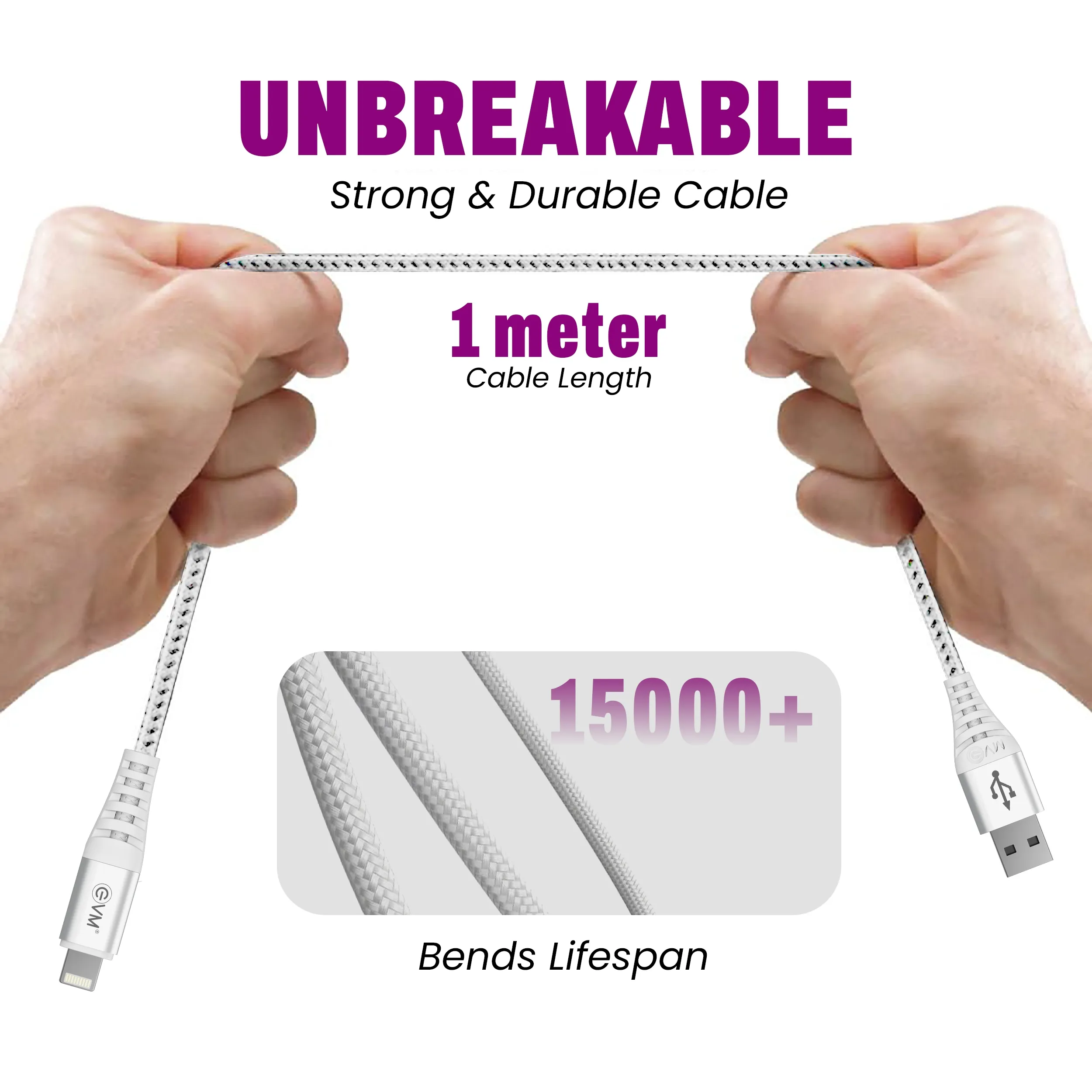 EVM Iphone  Lightning Charge & Sync Cable (Metal Head Nylon Braided Cable) EVM-CM-013 view 4